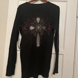 NWT Royal Underground Men l/s black thermal shirt cotton art cross sz 2xl - Picture 1 of 6