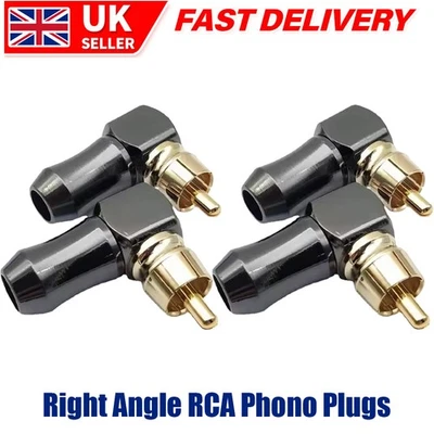 4PCS Right Angle RCA Phono Plugs Gold Plated Solder 90 Degree Audio Connectors - Image 1 of 4