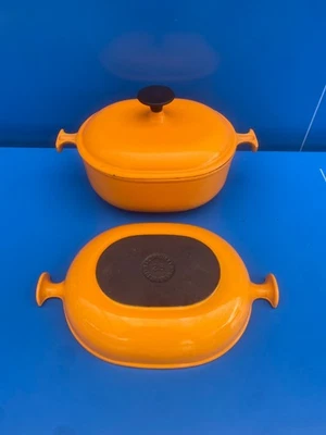 Le Creuset Cocotte + Plat en Fonte OVALE Vintage ENZO MARI N°25 Jaune Miel - Immagine 1 di 4