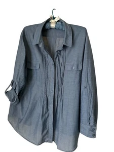 Chico's Womens Blue Button-Up Shirt Size 3 US XL Long Sleeve Cotton - Picture 1 of 5