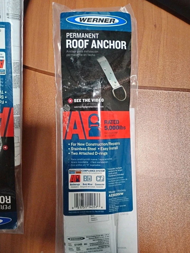 () WERNER STAINLESS STEEL PERMANENT D-RING ROOF ANCHOR A230302W