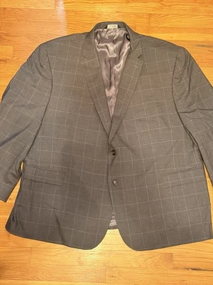 Jos A Banks 套装 100% 羊毛裤子 53,夹克 58R,灰色和白色剥落 — 第 1/4 张图片