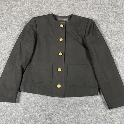 Herbert Grossman Blazer Womens 6 Black Wool Gold Buttons Military Coat Retro - Image 1 of 4