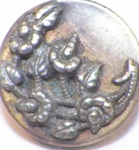 Picture Button Flowers Stamped Pierced White Metal Painted Background Antique 45 - Picture 1 of 4