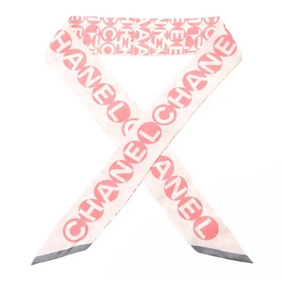 AUTÉNTICA BUFANDA BANDEAU DELGADA SARGA SEDA LOGO CC ROSA/BLANCO/GRIS CHANEL 21C NUEVA CON ETIQUETAS Foto 1 de 4