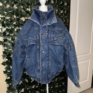 Vintage 80’s Attrak Denim Utility Quilted Trucker Sherpa Bomber Jacket Size XL - Picture 1 of 14