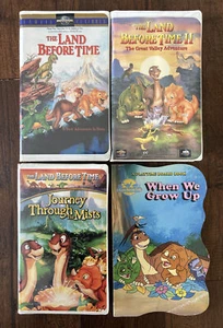 Lot Of 4 Clamshell VHS Dinosaur “Land Before Time” 1, 2, 4 Preschool, + Book - Picture 1 of 5