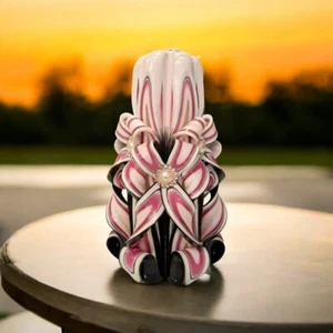 candela artistica ad intaglio, carving candles, artigianale, fiocco, h. 17 cm. - Foto 1 di 2