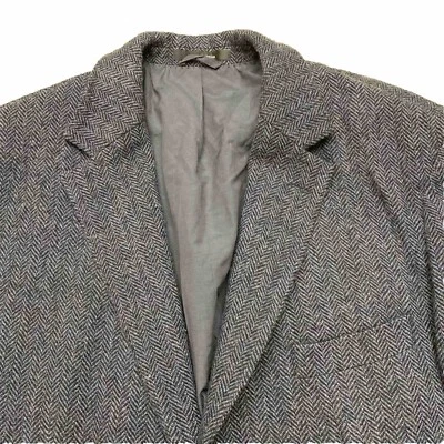 Casaco esportivo vintage Hugo Boss masculino tweed Herringbone blazer 46L cinza carvão - Imagem 1 de 4