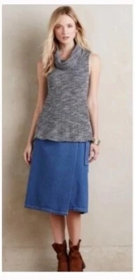 Dolan Charente Marled 颈部束腰上衣,尺寸 M,蓝色,黑色 Anthropologie — 第 1/4 张图片