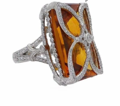 Anillo clásico hecho a mano estilo vintage 89,95 CT naranja citrino cuarzo y circonita cúbica blanca Foto 1 de 4