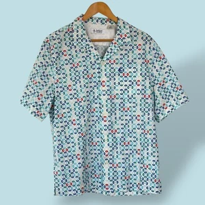 Camisa Original Penguin Camp Camisa Azul Estampado Abanico Para Hombre Talla Mediana Golf Tenis - Imagen 1 de 9