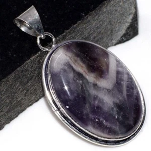 925 Silver Plated Chevron Amethyst Ethnic Pendant Jewelry Size 2.1" GW - Imagen 1 de 3