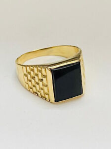 14k Yellow Gold With Opyx  Men's  Ring 