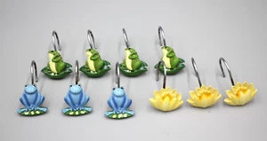 Green Blue Frogs Toads Lily Pads Shower Curtain Hooks Set Of 10 Replacement HTF - Picture 1 of 9