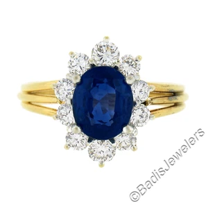 18K Gold 2.95ctw GIA Burma No Heat Oval Blue Sapphire Diamond Halo Cocktail Ring - Picture 1 of 10