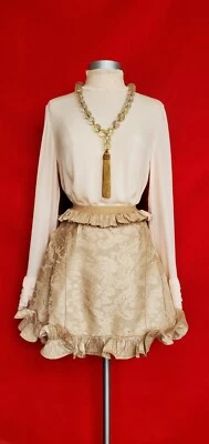 Falda Marc Jacobs Beige Brocado Volantes Con Bolsillos Laterales Talla 4 Foto 1 de 4