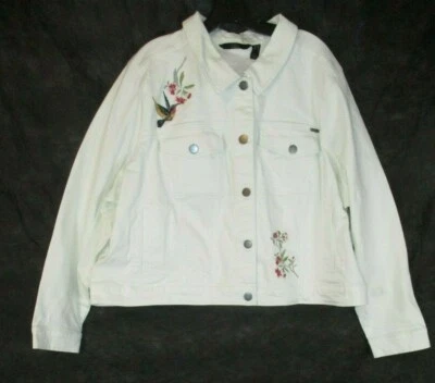 New G.I.L.I. Embroidered Denim Jacket 26W White Jean Button A302114 Women H654 - Image 1 of 4