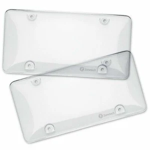 Zone Tech 2 Clear License Plate Tag Frame Covers Bubble Shields Protector Car - Foto 1 di 5