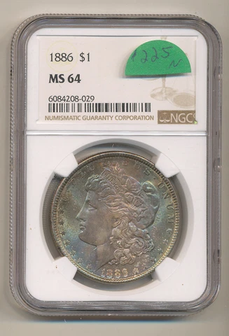 1886 NGC MS64 - nice Toned COLOR Morgan Silver dollar Choice BU uncirculated Cover