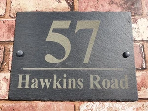 Slate House Sign 17cm x 12cm Plaque Blue Green Personalised Laser Engrave - Picture 1 of 3