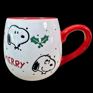 Snoopy Merry 20 Unzen Keramik Kaffee Tee Becher Feiertage Weihnachten Erdnüsse rot weiß - Bild 1 von 9