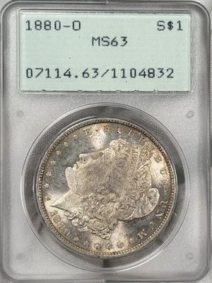 1880-O $1 Morgan Silver Dollar PCGS MS63 OGH Coin 90% RATTLER RARE DATE TONED! - Image 1 of 4
