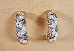 Vintage Tanzanite CZ Gold Like Half Moon Hoop Earrings - Costume Jewelry -  - Picture 1 of 6
