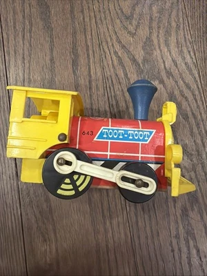 老式 Fisher-Price Little People 木制 TOOT-TOOT 火车拉玩具 643 美国 1964 — 第 1/4 张图片
