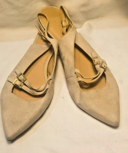 Calvin Klein Beige Imitación Gamuza Punta Punta Cordón Plano Zapato Correa Detalle Talla 10B - Imagen 1 de 4