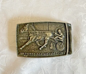 Vintage 1977 RB Harness Racing Horse Sulky Belt Buckle Pewter Western Metal - Picture 1 of 5