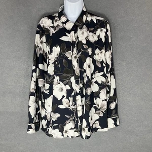 Express Portofino Top Womens Sz XL Dark Floral Long Sleeve Button Up Shirt - Picture 1 of 7