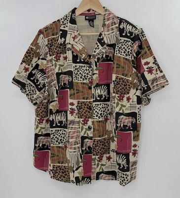 Camisa Blusa Maggie Barnes Talla Grande Botón Incorporada Talla 22W Estampado Animal Boho Foto 1 de 4
