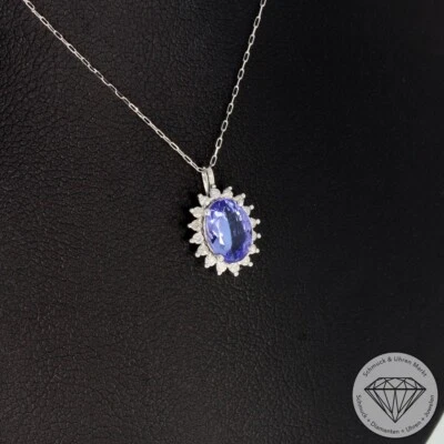 Wert 750 € Brillant Tansanit Anhänger mit Kette in 900 Platin - Bild 1 von 4