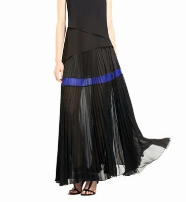 Maxi Falda Plisada BCBGMaxAzria Dallin B Gasa Sunburst en Negro Combo Talla S Foto 1 de 4