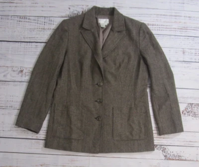 De Colección Spiegel Marrón Mezcla de Lana Tweed Traje Blazer Chaqueta Sencillo Pecho Para Mujer 12 Foto 1 de 4