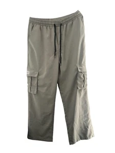 Mens Shein Cargo Pants Light Gray Elastic Waist Drawstring L Pockets Relaxed Fit - Picture 1 of 6