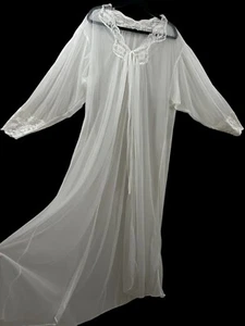 Vintage Lily of France Medium nylon Sheer Romantic Lace robe, union made USA - Picture 1 of 9