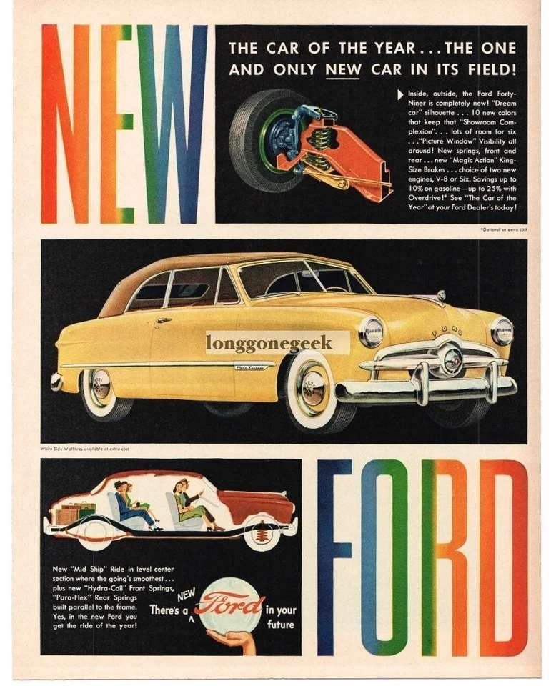 Ford Custom 1949 amarillo convertible arte anuncio vintage Foto 1 de 1