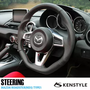 Mazda MiataRF MX5 MK4 2016-22 JAPAN Kenstyle Leather Flat Bottom Steering Wheel - Picture 1 of 6