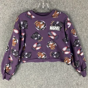 Marvel Sweatshirt Women's Medium Crop Black Panther Spiderman All Over Print - Picture 1 of 9