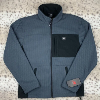 New Balance - Men's Knit "GRID" Fleece Full-zip Jacket | Blue/Gray w/Black | NWT - Image 1 of 4