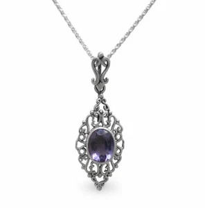 Sterling Silver Filigree Oval Stone Ella Pendant Necklace, Purple - Picture 1 of 1