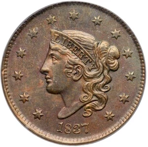 1837 N-3 R-1 PCGS MS 62 BN Matron or Coronet Head Large Cent Coin 1c - Bild 1 von 3