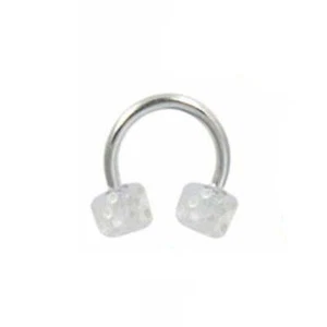 Surgical Steel Horseshoe Curved Barbell Ring 14 Gauge & Acrylic Dice - Picture 1 of 18