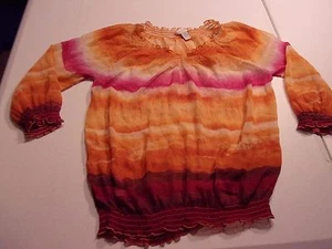 Chico's Womens sz 0 Sheer Orange/Purple Stripe 3/4 Sleeve V-Neck Top - Bild 1 von 2