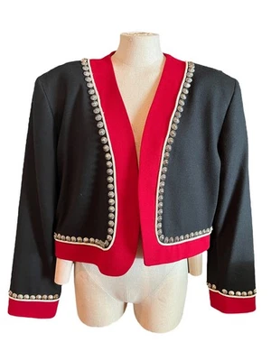 Jaqueta ocidental vintage BMW Designs Fort Worth Texas prata cravejada lã preta G - Imagem 1 de 4