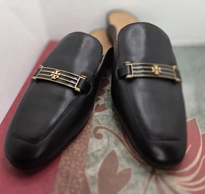 Tory Burch Amelia rückenfreie Loafer Pantolette flach schwarz Leder Gr. 6,5 Eleganz  - Bild 1 von 8