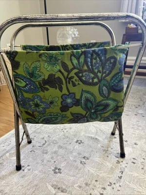 Cesta de tejer plegable de madera vintage de mediados de siglo Groovy floral bolso de costura MCM Foto 1 de 4