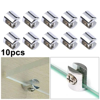 10Pcs Glass Shelf Support Clamp Brackets Clip Chrome Shelves 6-8mm Clip Tool AU - Image 1 of 4